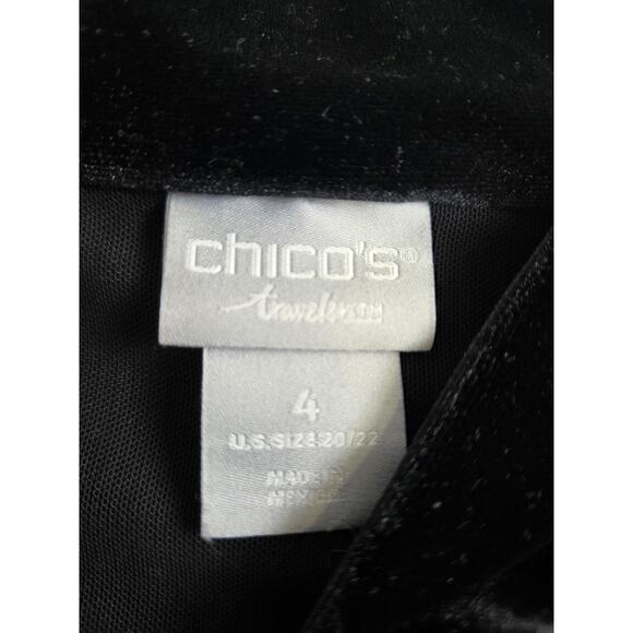 Chicos Travelers Black Velvet Velour Zipper Track Jacket 4 Gold Zipper XXL/20 - Picture 2 of 6